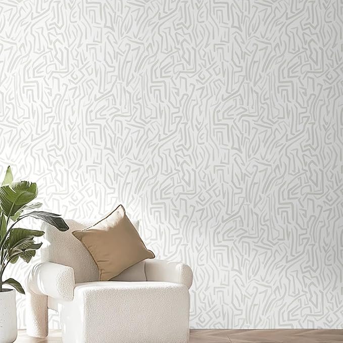 Ismoon 17.3"x 78.7"Gray and White Wall Paper Peel and Stick Modern Gray Striped Wallpaper Removable Self-Adhesive Neutral Wallpaper Contact Paper for Cabinets and Drawers Vinyl Rol