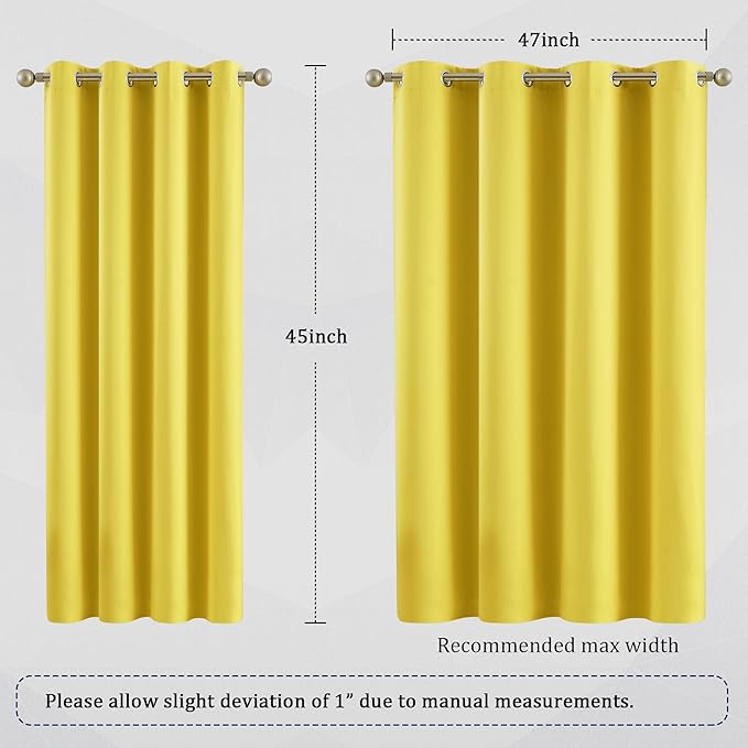 DUALIFE Yellow Blackout Curtains - Room Darkening Grommet Thermal Insulated Small Window Curtain for Kids Bedroom, 2 Panels Sets (52 x 45 Inches Long, Illuminating Yellow)