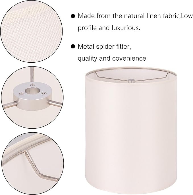Wellmet CreamWhite 14"x14"x17" inches Lampshade, Required Assembly for Table Lamp, Bedside Lamp, Floor Lamp, Fabric Drum Lampshade Classic Modern Style, Metal Spider Fitter