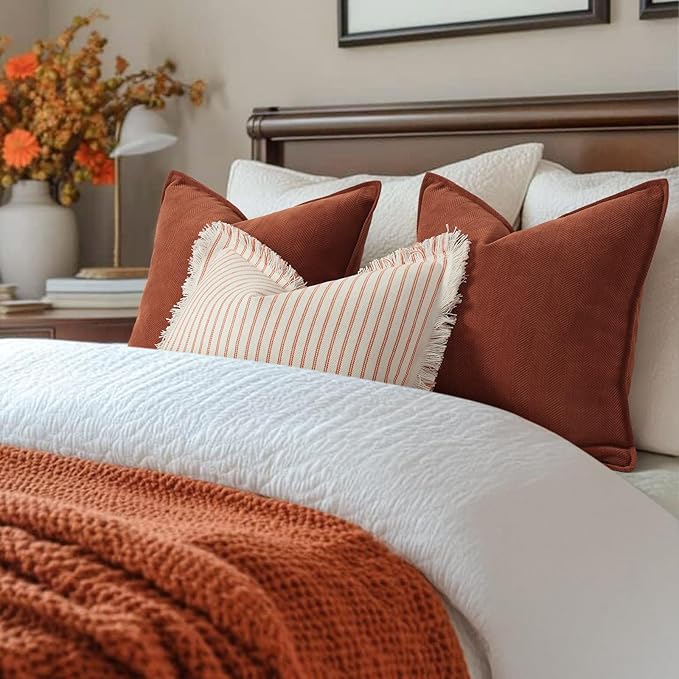 ZWJD Rust Throw Pillow Covers 18x18 Set of 2 Chenille Fall Pillow Covers with Elegant Design Soft and Luxurious Decorative Throw Pillows for Couch, Bed, and Home Decor