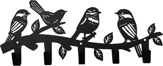 Metal Bird Coat Hooks Wall Art Decor-Bird Hangers and Key Holder-Animal Theme Hooks Sweet Home Decor for Storage, Living Room, Hallway, Office (Black)