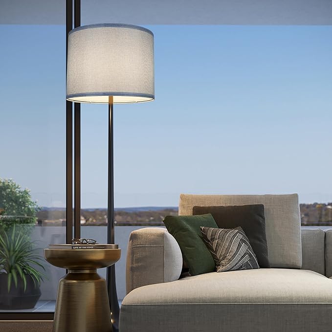 Lamp Shades Set of 2, Drum Lampshade for Table Lamps Floor Lamp, 13" Top X 13" Bottom X 10" High Blue Large Line Fabric Lamp Shades, Easy Assembly Replacement Lampshades