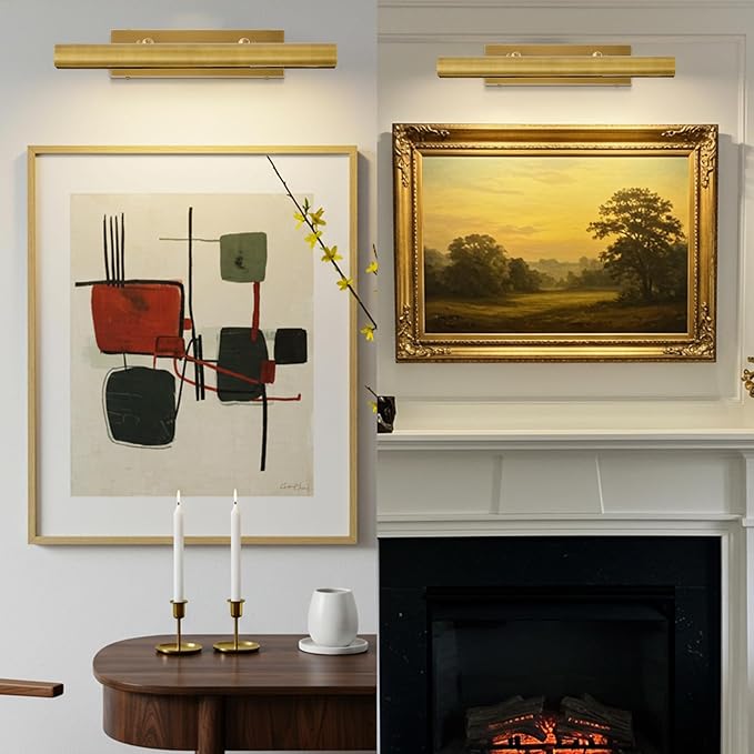 Brass Picture Light for Wall Gold Wall Sconces for Gallery 24" Linear Picture Light Hardwired, 3-Light Gold Art Light, Dimmable Lamp, 270° Picture Frame Light for Bedroom, Living Room, Hallway