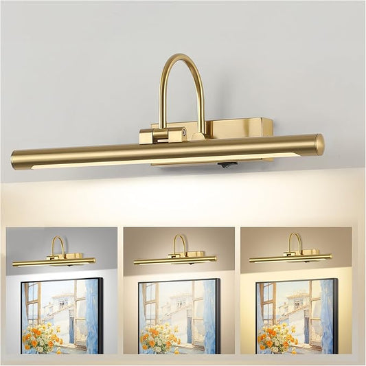 16" Picture Lights for Wall Battery Operated with Remote and Timer, Wireless Art Lights for Paintings, Rechargeable Wall Sconce, Dimmable Lighting for Canvas, Gallery Artwork, Portraits, Gold