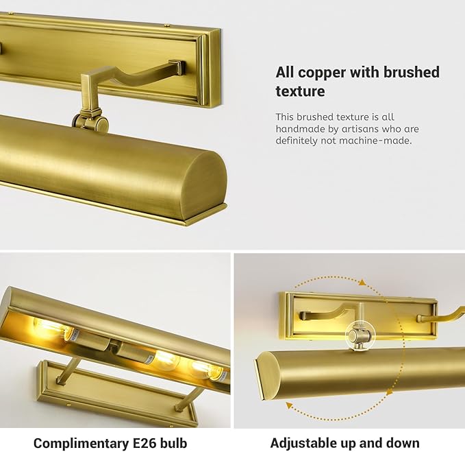 Picture Light 24" Brass Picture Lights for Wall 4-Light Gold Picture Frame Light Dimmable Art Gallery Light Accent Lighting Bathroom Wall Sconce for Artwork Poster Portrait Library Display