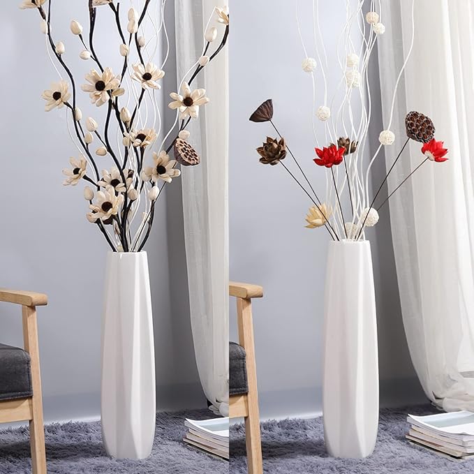 Ceramic Large Floor Vase, GDSZJLJ White 17.7" Tall Flower Vase Decorative Vases for Living Room Modern Home Decor Office Bedroom Kitchen Wedding House Décor, Gift for Wedding Housewarming