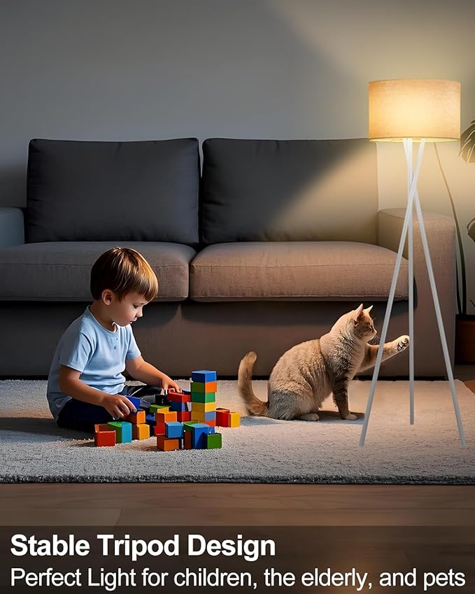 Lightdot White Tripod Floor Lamp, Modern Floor Lamp for Living Room, Standing Lamp with Linen Shade, E26 Bulb Included, 66" Tall Floor Lamp for Bedroom, Home Office