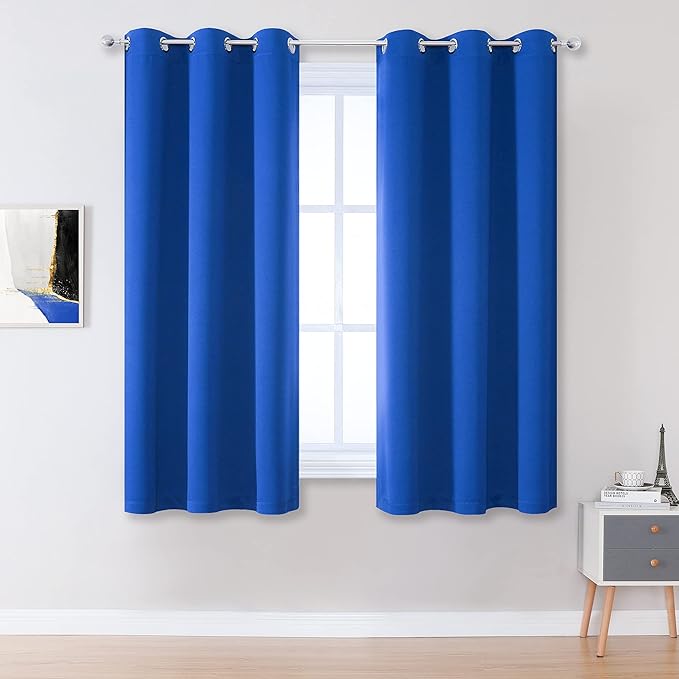 DUALIFE Royal Blue Blackout Curtain Panels/Drapes 45 Inch Length for Boys Bedroom 2 Panels Thermal Insulated Solid Draperies with Grommet for Living Room 38 W x 45 L Inch