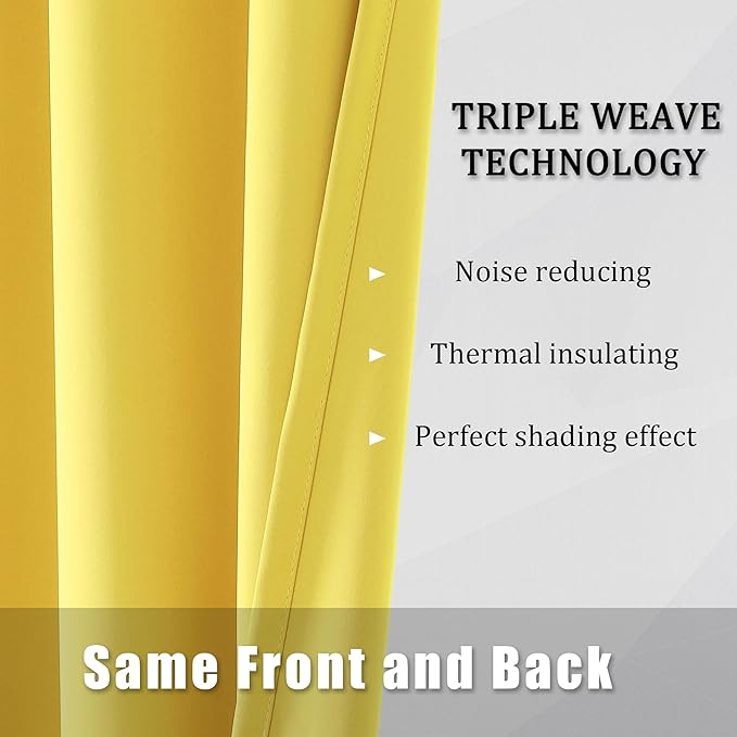 DUALIFE Yellow Blackout Curtains - Room Darkening Grommet Thermal Insulated Small Window Curtain for Kids Bedroom, 2 Panels Sets (52 x 45 Inches Long, Illuminating Yellow)