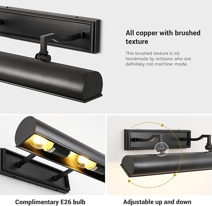 Picture Light 24" Black Picture Lights for Wall 4-Light Bronze Picture Frame Light Dimmable Art Gallery Light Accent Lighting Bathroom Wall Sconce for Artwork Poster Portrait Display