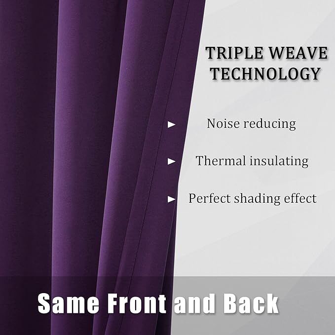 DUALIFE Dark Purple Blackout Curtain Panels for Small Window Treatment 54 Inch Length Set of 2 Panels Thermal Insulated Room Darkening Bedroom Curtains Drapes for Living Room 38x54 Inch