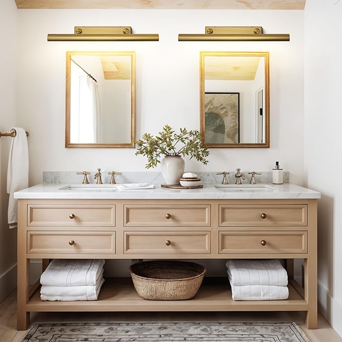 30" Brass Picture Light for Wall, Thickened Copper Gallery Library Painting Art Lights with 4 Bulb, Indoor Hardwired Wall Sconce Light for Poster Frame, Staircase, Hallway, Vanity Bedroom