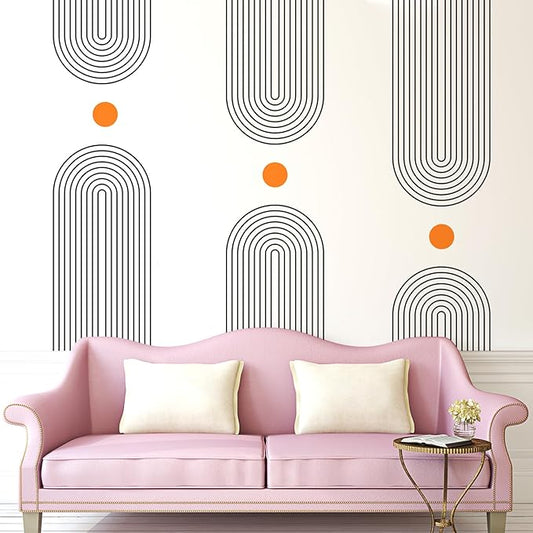 Boho Mid-Centur Arch Wall Decals Peel and Stick, Large Sun Removable Wall Stickers & Murals, Removable Leaves Home Decor Art for Bedroom Living Room Classroom Office