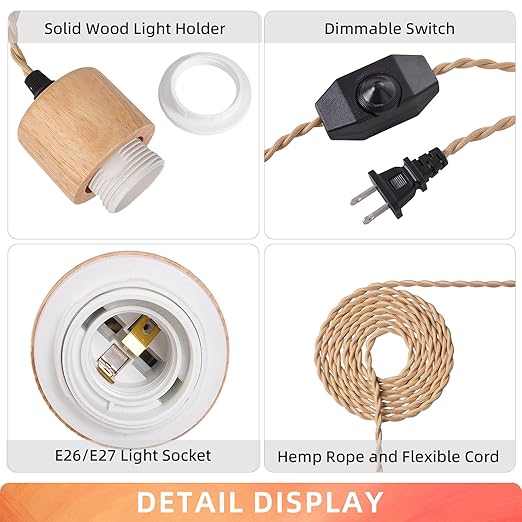 Arturesthome Pendant Light Cord - Hanging Light Kit with Dimmable Switch Vintage Lamp Cord with Twisted Nylon Lights Socket E26 E27 for Farmhouse Lamp Cable DIY (32.8FT, Cylinder Shape)