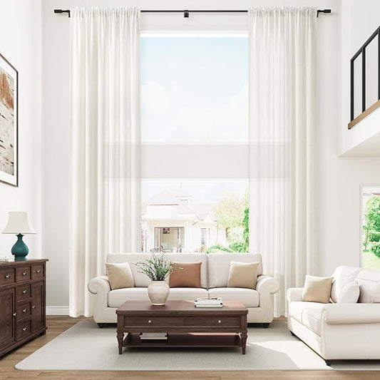 Guken Extra Long 168 Inches Curtains Linen Sheer Curtains Light Filtering Semi Sheer Linen Drapes Ceiling to Floor Loft High Ceiling Living Room Rod Pocket,Natural,W52xL168,2 Panels