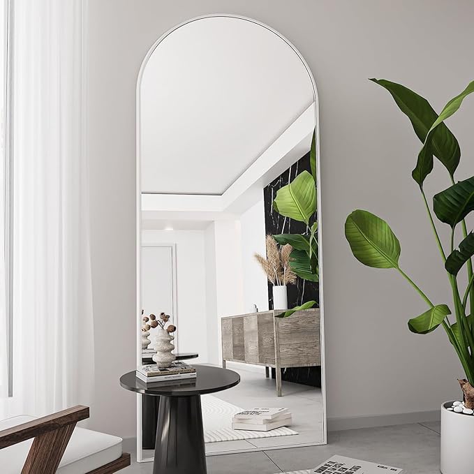 TinyTimes 70''x26'' Full Length Mirror, Large Arched Floor Mirror with Stand, Oversized Wall Mirror, Full Body Mirrors Standing Leaning for Living Room, Bedroom (White)
