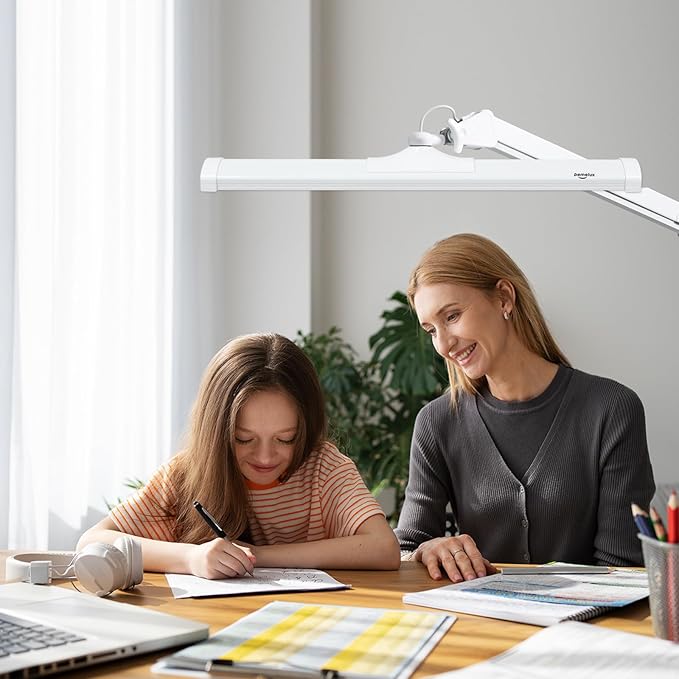 LED Architect Desk Lamp with Clamp, Metal Swing Arm 2300 Lumens Dimming Office Table Lamp for Task Work Drafting Reading Desktop, 180PCS Bright LEDs, 30W Workbench Lamp(White)