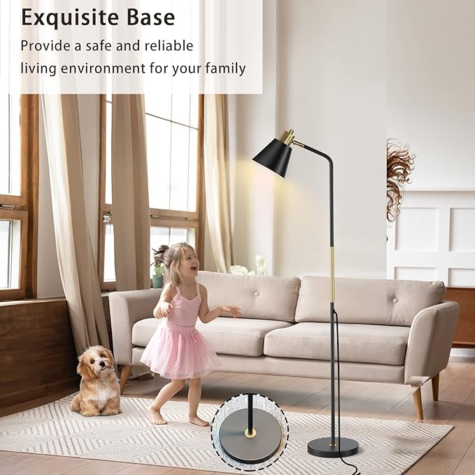 Industrial Floor Lamps for Living Rooms & Bedrooms - Rustic Farmhouse Reading Lamp - Standing, Adjustable Metal Heads Indoor Task Lighting for Living Room Bedroom Office Home Décor (Black-Large)