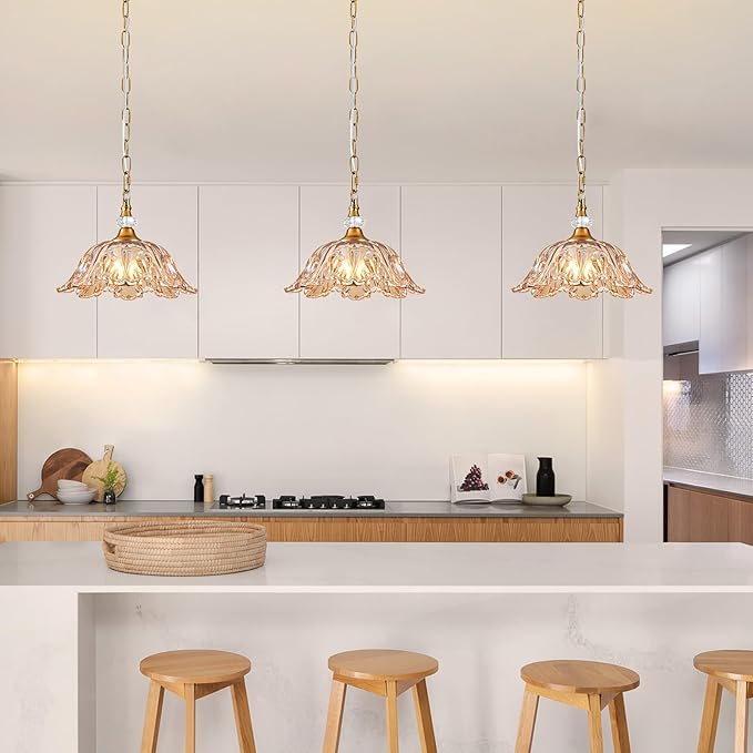 1 Piece Vintage Chandelier Light Fixture with Amber Glass Shade,Matte Antique Brass Finish Pendant Light,Hanging Light for Dining Room,Hallway,Living Room,Bedroom