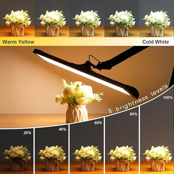 LED Architect Desk Lamp, 4500 Lumens, Dimmable, Metal Swing Arm, 5 Color Temperatures, 50W, Ideal for Task Work, Drafting, Reading, Clamp-on Office Table Lamp with 684 Bright LEDs (Black, CCT)