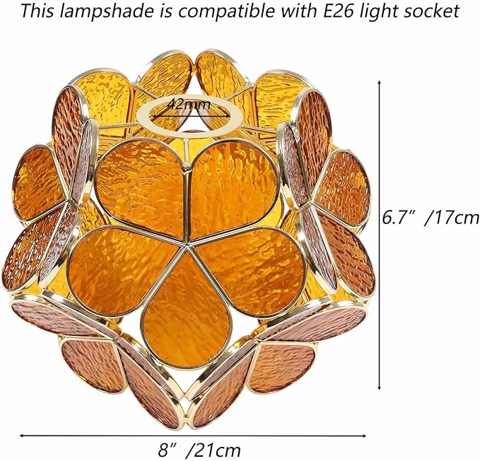 Bieye S10751 Tiffany Style Stained Glass Flower Petal Lampshade (Textured Amber, 8" Cherry Blossom)