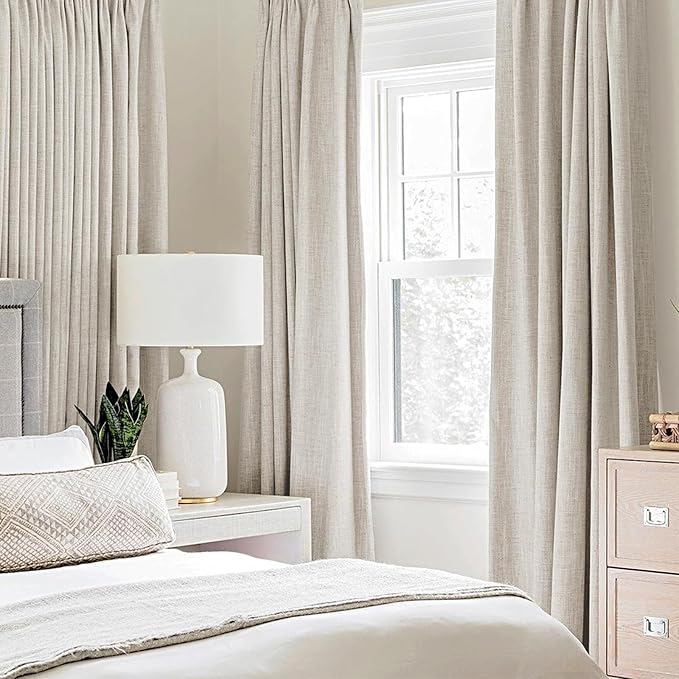 MIULEE 100% Blackout Linen Curtains for Bedroom Thermal Insulated Birch Grommet Room Darkening Curtains & Drapes for Living Room Nursery 52 x 84 Inch (2 Panels)