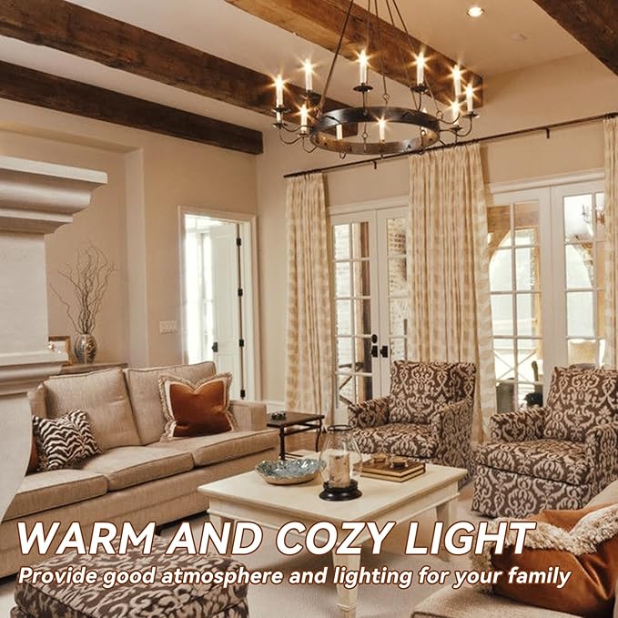 TJOY LED Candelabra Bulbs Dimmable, 60W Equivalent Chandelier Light Bulb, E12 Small Base, 4.5W 2700K Soft Warm White, B11 Vintage Filament Clear Glass Candle Light for Ceiling Fan Chandeliers, 12Pack