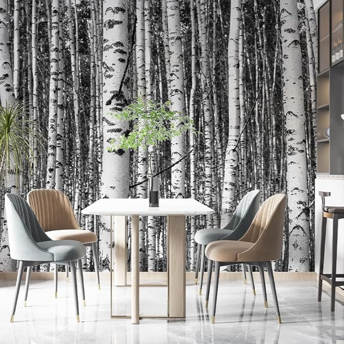 Large Black White Forest Murals 3D Peel and Stick Wallpaper Mural 148" Wx 98" H Nature Birch Trees Woodland Wall Mural Home Decor for Bedroom Livingroom Backdrop Wall Covering Poste