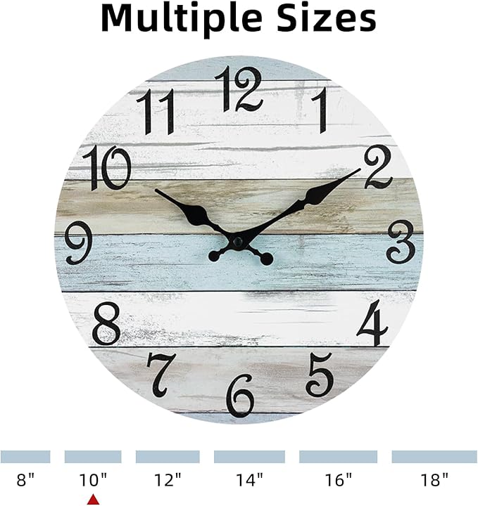 CHYLIN Wall Clock Silent Non Ticking Wall Clocks Battery Operated, Rustic Coastal Country Clock Decorative for Bathroom Kitchen(10 Inch)
