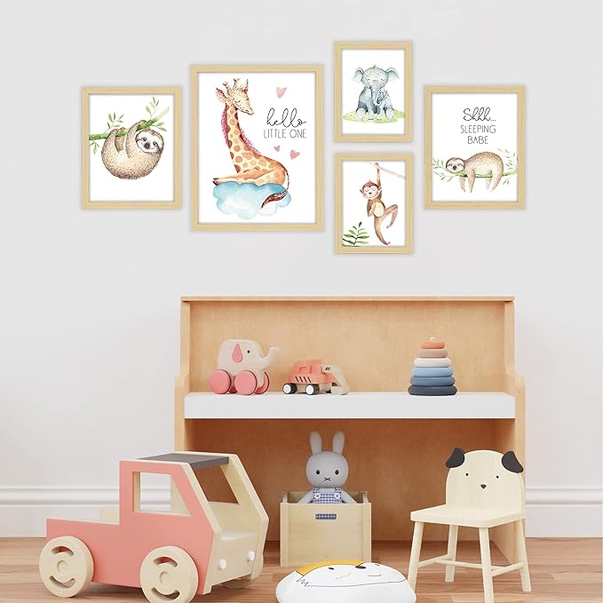 ArtbyHannah Framed Woodland Nursery Wall Decor, Multi-Size Cute Baby Wall Art Room Decor for Kids, Safari Adorable Jungle Animals Artwork Prints for Playroom Bedroom Baby Shower Decoration(4 Pack)
