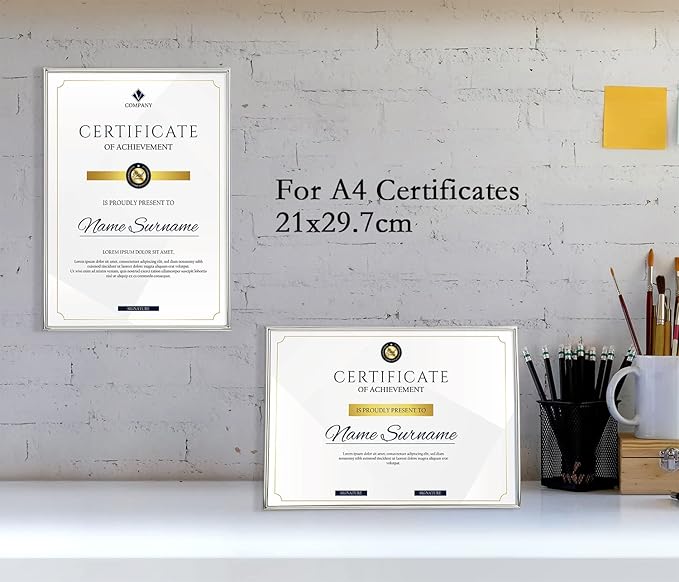 A4(21x29.7cm) Silver Metal Picture Frame with Mat for 6x8'' Set of 2, 8.3 x11.7'' Narrow Silver Plated Photo Frames With Soft Touch Velvet Backing for Desktop and Wall Décor