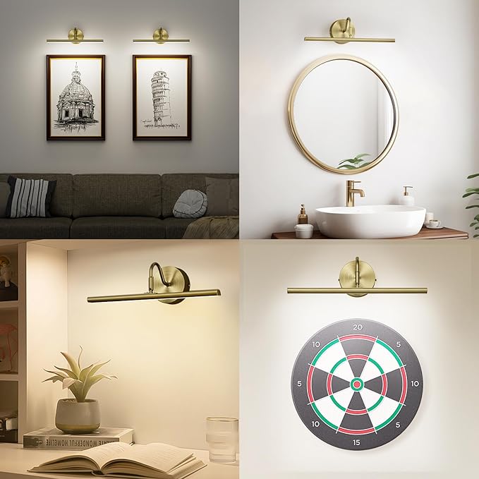 Picture Lights for Wall 16.5" 2PCS Hardwired LED Wall Lights with Remote, CCT Dimmable Art Poster Photo Light for Portrait Painting Artwork, Room Decor, 15W, 2700K-6500K, 1200LM, Brass