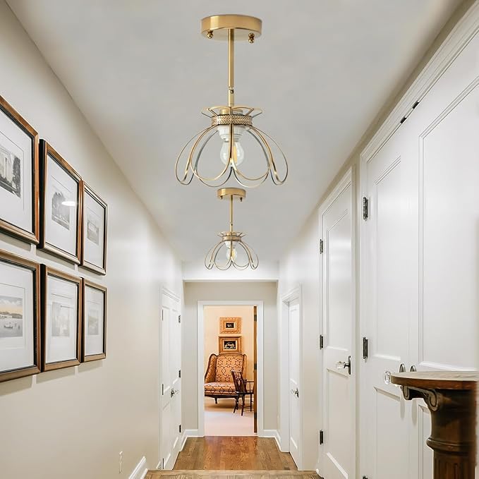 Brass Glass Wall Sconces Vintage Oriental Lotus Ceiling Light Fixture Flower Glass Shade for Kitchen Island Dining Room Bedroom Living Room, Emerald Mini Ceiling Wall Mount 2Way Light Fixture