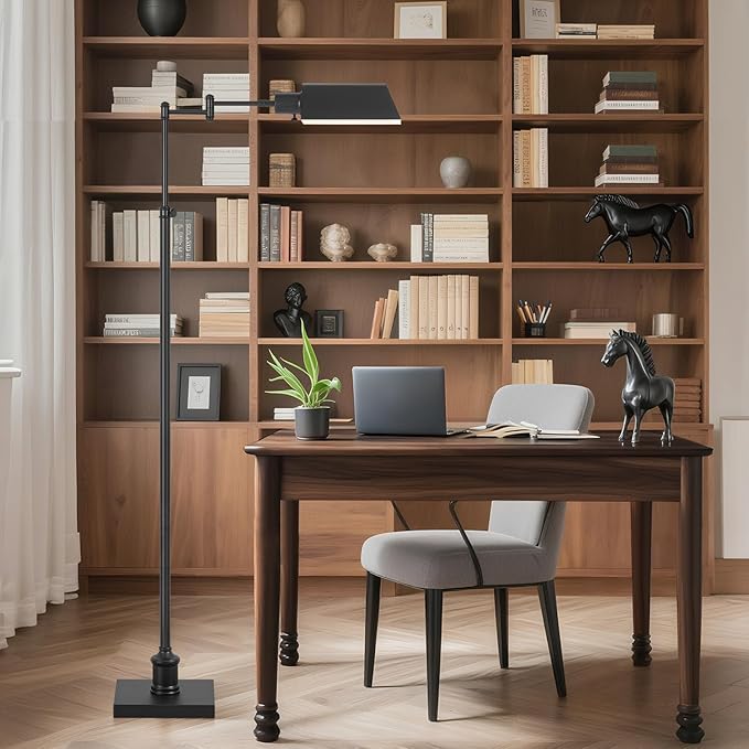 GyroVu Traditional Height Adjustable Pharmacy Floor Lamp with 350° Swing Arm, 3 Color Temperature Adjustable Standing Lamp Metal Shade for Living Room Reading House Bedroom Home Office(Black)
