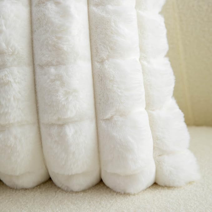 Neelvin Cream White Faux Fur Cozy Soft Plaid Decorative Throw Pillow Covers 24x24 inch Set of 2,Velvet Pillowcase Cushion Case for Sofa Couch