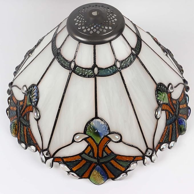 Bieye S10025 Tiffany Style Stained Glass Baroque Lampshade (17-inch Wide White)