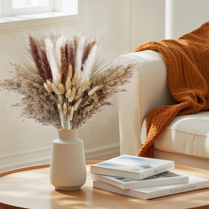 110PCS Dried Pampas Grass Decor, 5 Styles Natural Dried Fluffy Pampas Grass Boho Home Decor Bouquet for Home Decor, Wedding, Party