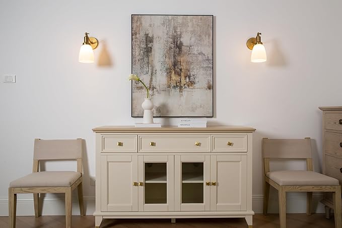 PERMO Industrial Vintage Slope Pole Wall Mount Single Sconce with 5.5" Oval Dome Milk White Glass Shade Wall Sconce Light Lamp Fixture (Antique)