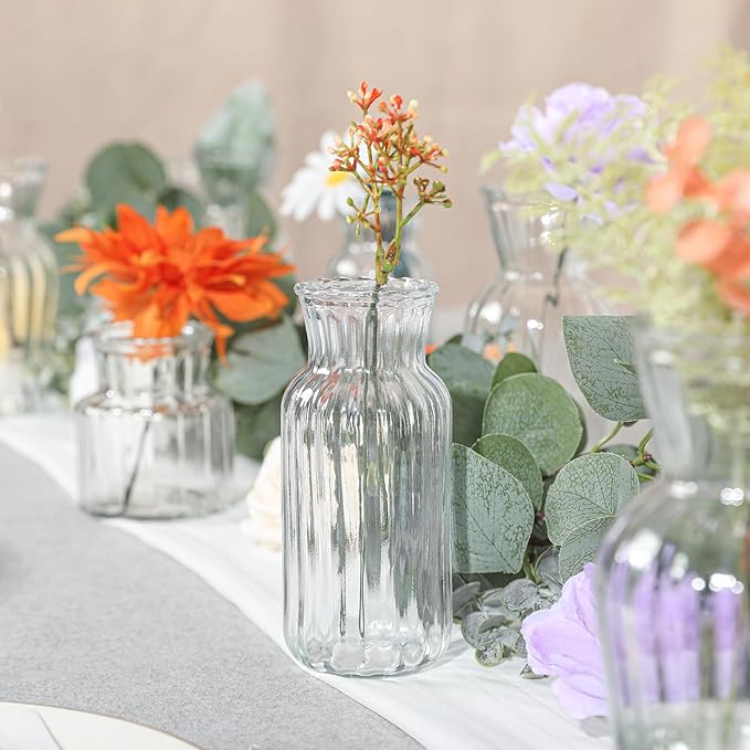 Modern Clear Glass Vase Set - 3Pcs Small Handmade Flower Vases, Decorative Mini Bud Vases for Wedding Reception, Dining Table, and Home Decor - Perfect for Single Stem Flowers