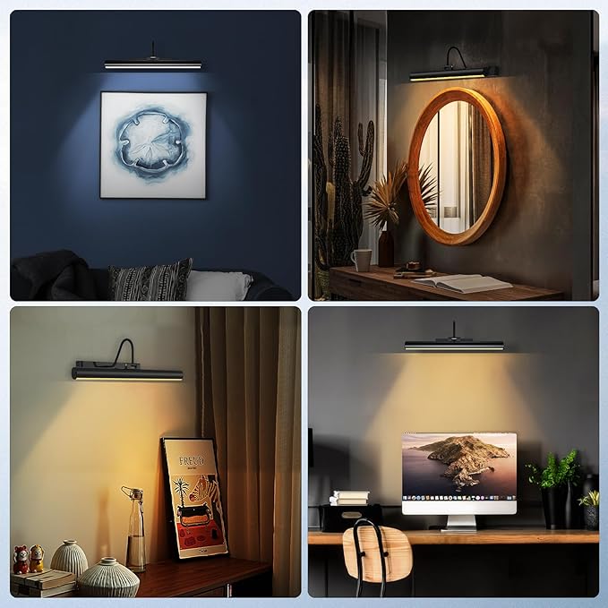 Cordless Picture Light for Wall, Battery Operated Art Light with 3CCT Dimmable, 5200mAh Battery Wall Sconce with Remote & Timer, 13in LED for Paintings, Gallery Artwrok, Picture Display - Black