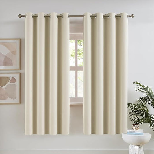 DUALIFE Buttercream Beige Curtains 63 Inch Length Blackout Window Drapes for Bedroom 2 Panel Sets Pair Grommet Top Room Darkening Winodw Curtain Panels for Living Room 52x63 Inches Long