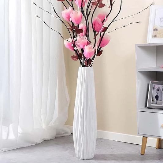 White Ceramic Vase, 17.7" Tall Floor Vase Large Flower Vase Decorative Vases for Modern Home Decor Living Room Office Bedroom Table Centerpieces Shelf Kitchen Wedding Farmhouse Décor