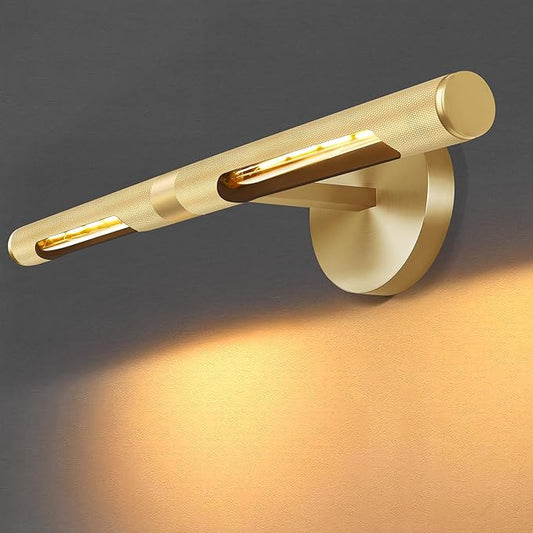 19” Brass Picture Lights, 3000K&6000K Modern Vanity Light, 360° Rotatable Wall Sconces Lampshade, Hardwired Art Light Over Picture Frame for Living Room, Bookcase, Artwork, Brass