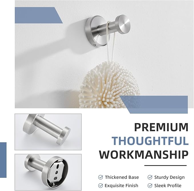 Angle Simple Bath Towel Hook Brushed Nickel, SUS304 Stainless Steel Bathroom Cabinet Closet Clothes Towel Holder, Bathrobe Hanger Wall Mounted