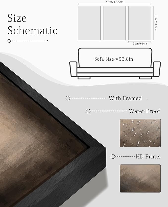 KUVIOKE Abstract Framed Wall Art Set Earthy in Deep Brown and Beige Tones Modern Art Decorative Home Decor 24x36in (Black Framed)