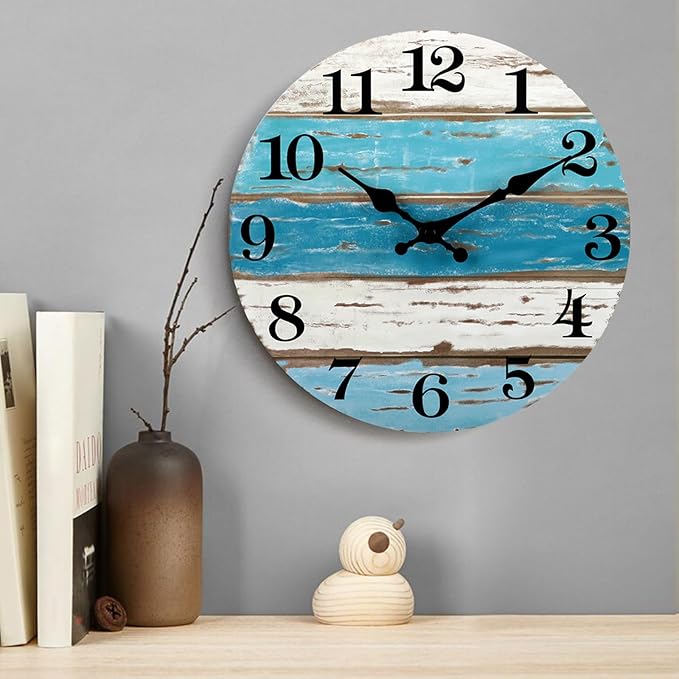 CHYLIN Wall Clock, 18 Inch Beach Wall Clocks Battery Operated, Coastal Ocean Themed Blue Clock Decor for Lake House, Home Clearance, Kitchen, Pool, Bathroom(18")