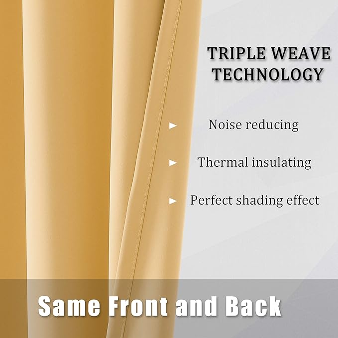 DUALIFE Butter Yellow Curtains for Bedroom Kids 84 Inches Long Room Darkening Solid Window Drapes for Living Room Thermal Insulated Grommet Top 42W x 84L,2 Panels