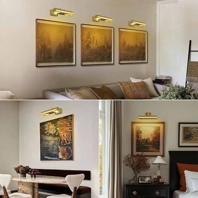 Picture Light 12" Brass Picture Lights for Wall 2-Light Gold Picture Frame Light Dimmable Art Gallery Light Accent Lighting Bathroom Wall Sconce for Artwork Poster Portrait Library Display