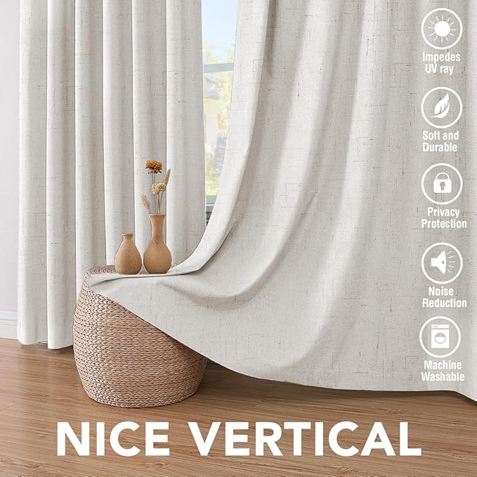 H.VERSAILTEX Blackout Curtains, Durable Thick Textured Look 100% Blackout Patio Door Curtain, Grommet Extra Wide Sliding Door Curtain Panel Long Curtains, W100 x L108 inch- Ivory