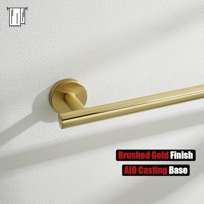 JQK Bath Towel Bar Brushed Gold, 18 Inch 304 Stainless Steel Thicken 0.8mm Towel Rack Bathroom, Towel Holder Wall Mount, Total Length 20.47 Inch TB110L18-BG